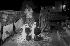 Preparing food at dawn for the Pongal festival in Tanjore, Tamil Nadu, India